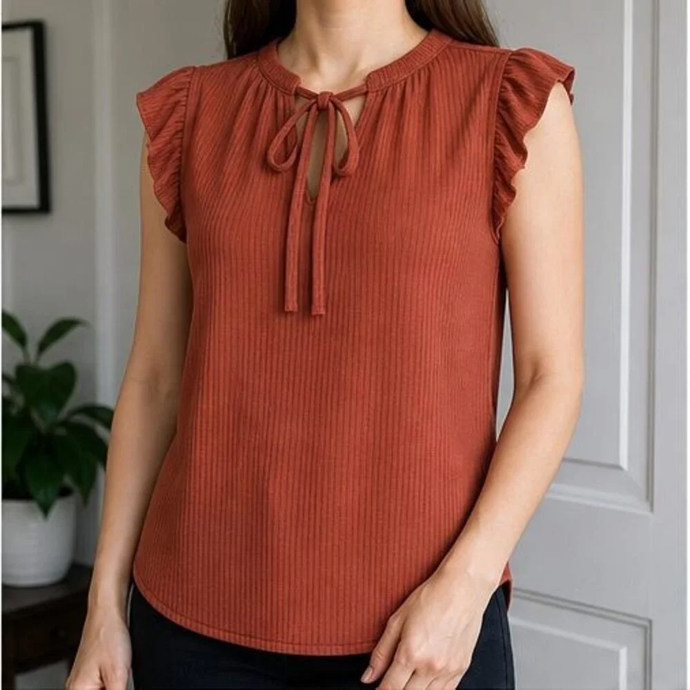 Rust Puff Sleeve Top - Picture 2 of 6